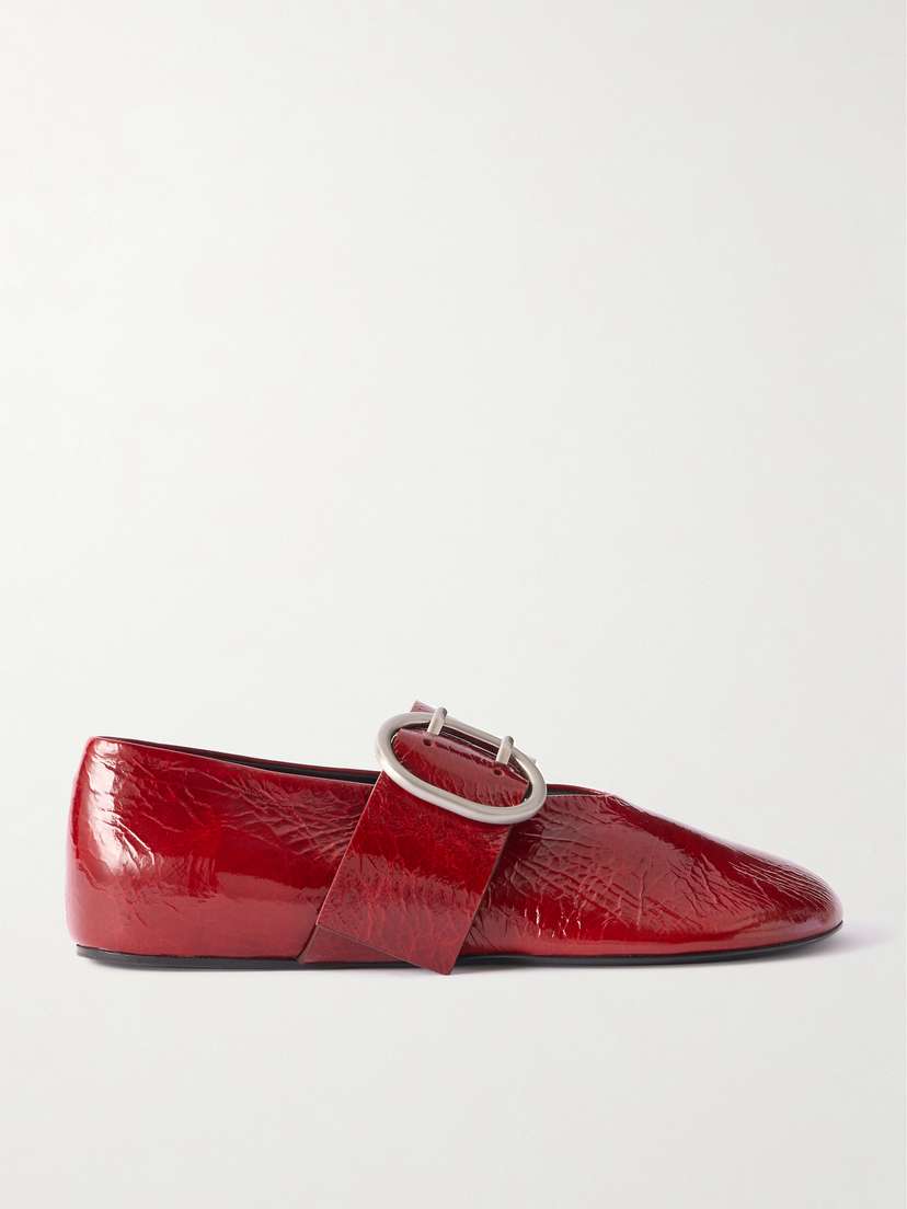 Jil Sander Crinkled Patent-leather Mary-jane Ballet Flats