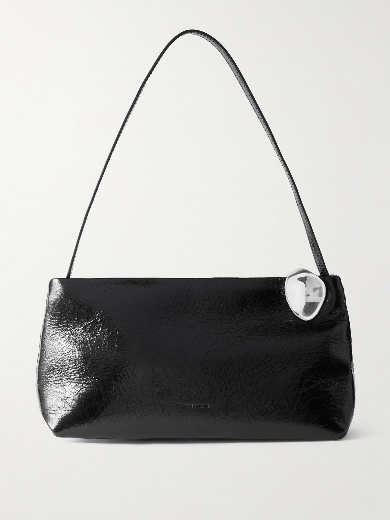 Jil Sander Embellished Cracked-leather Shoulder Bag In Black