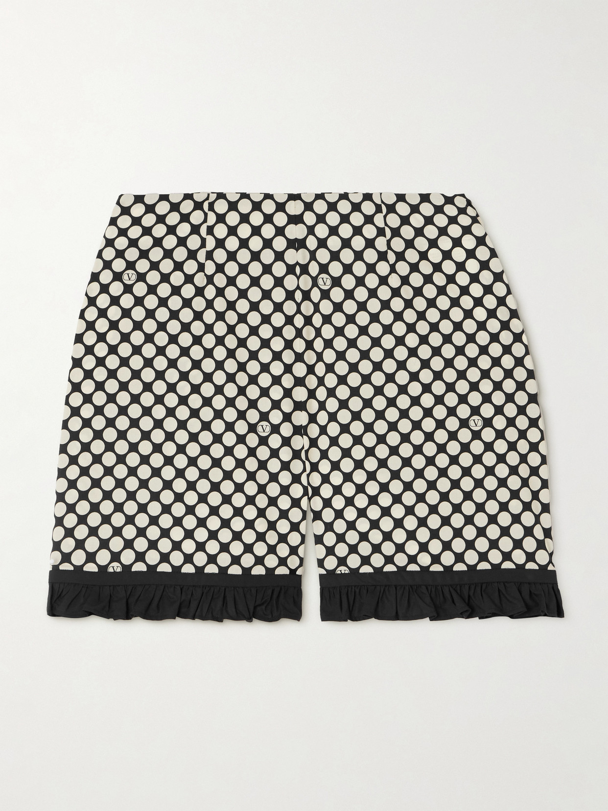 Valentino High-rise Ruffled Polka-dot Cotton-poplin Shorts In White