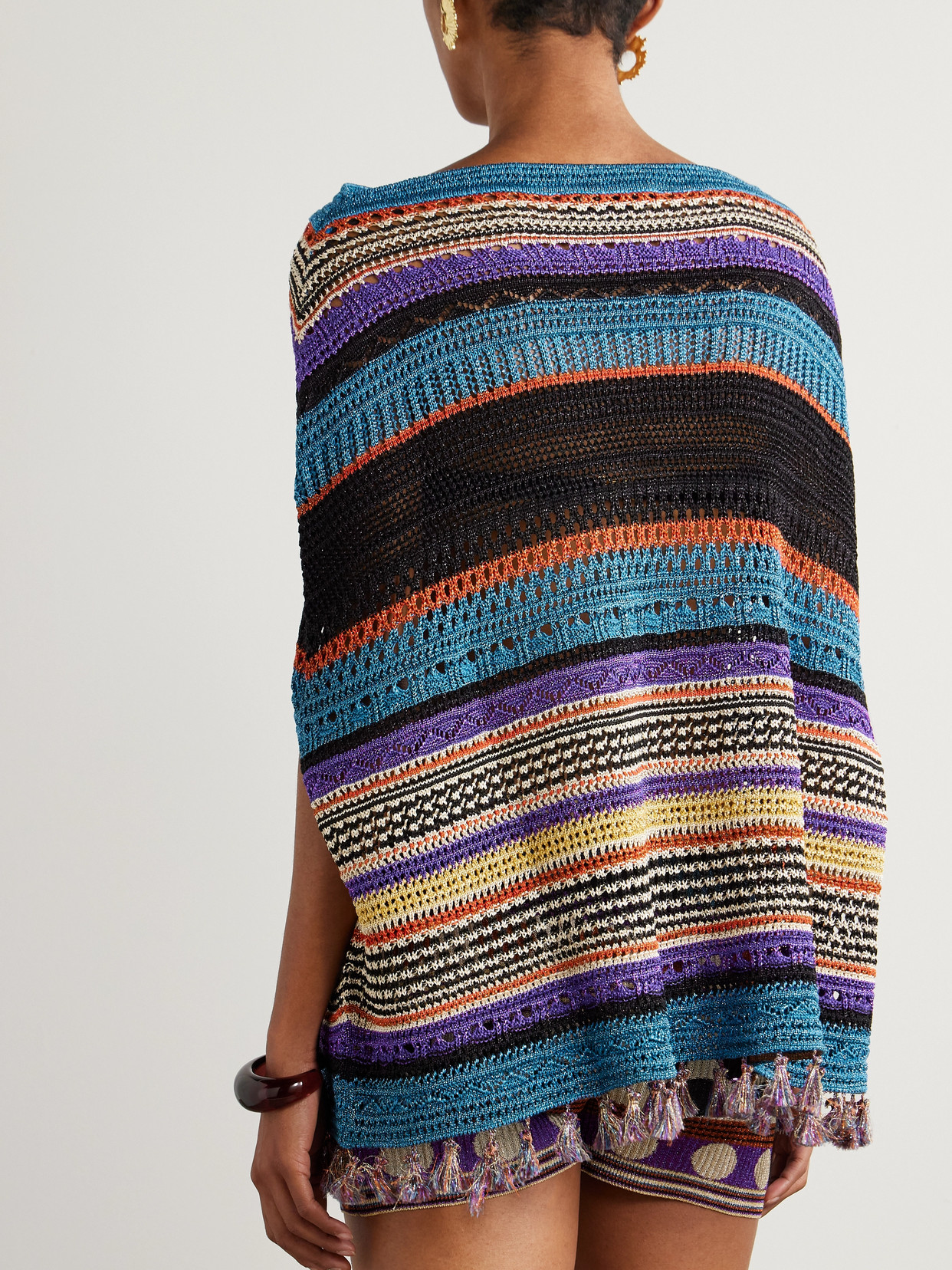 Garavani - Striped Metallic Knitted Poncho