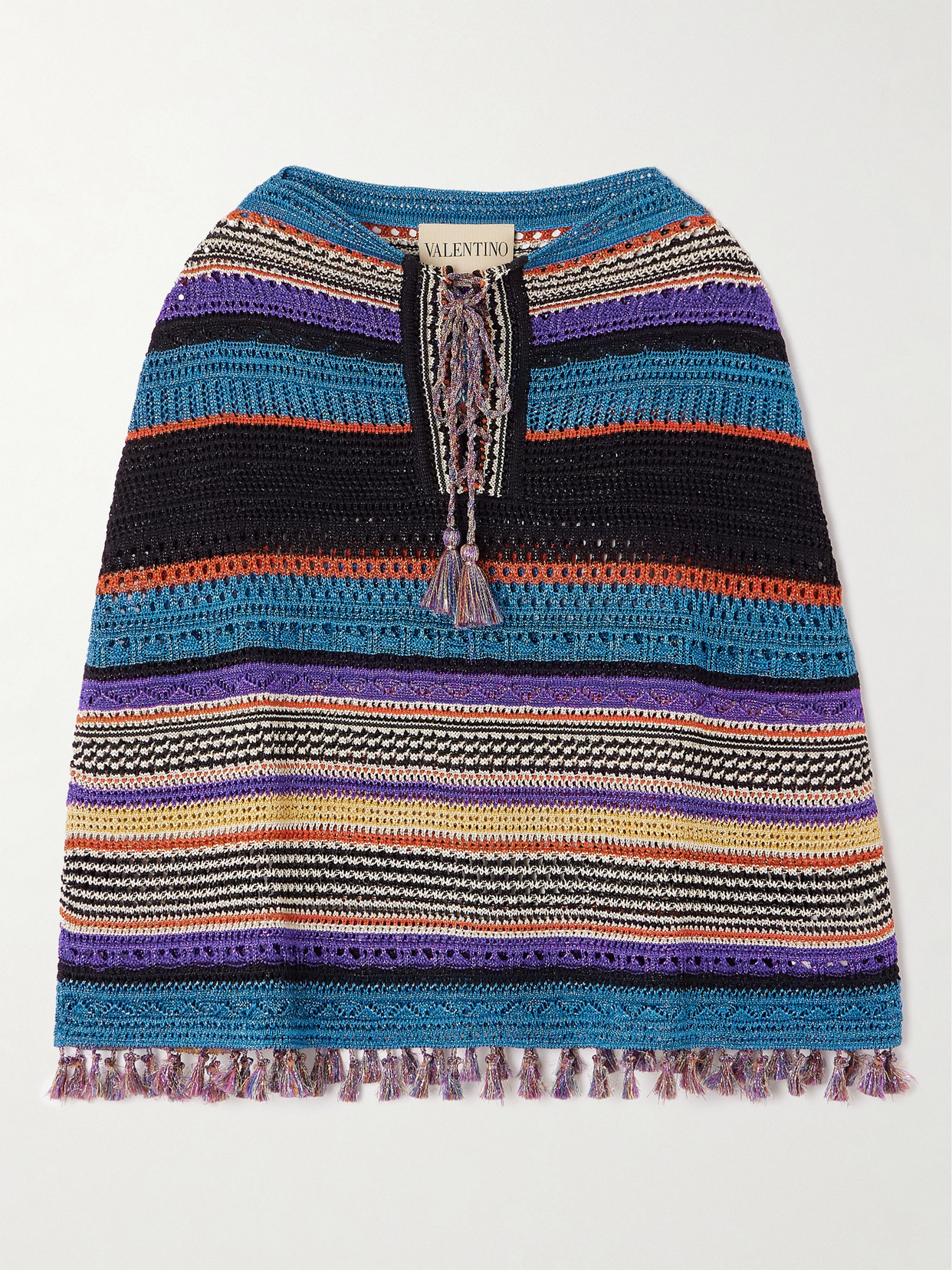 Valentino Striped Metallic Knitted Poncho In Blue