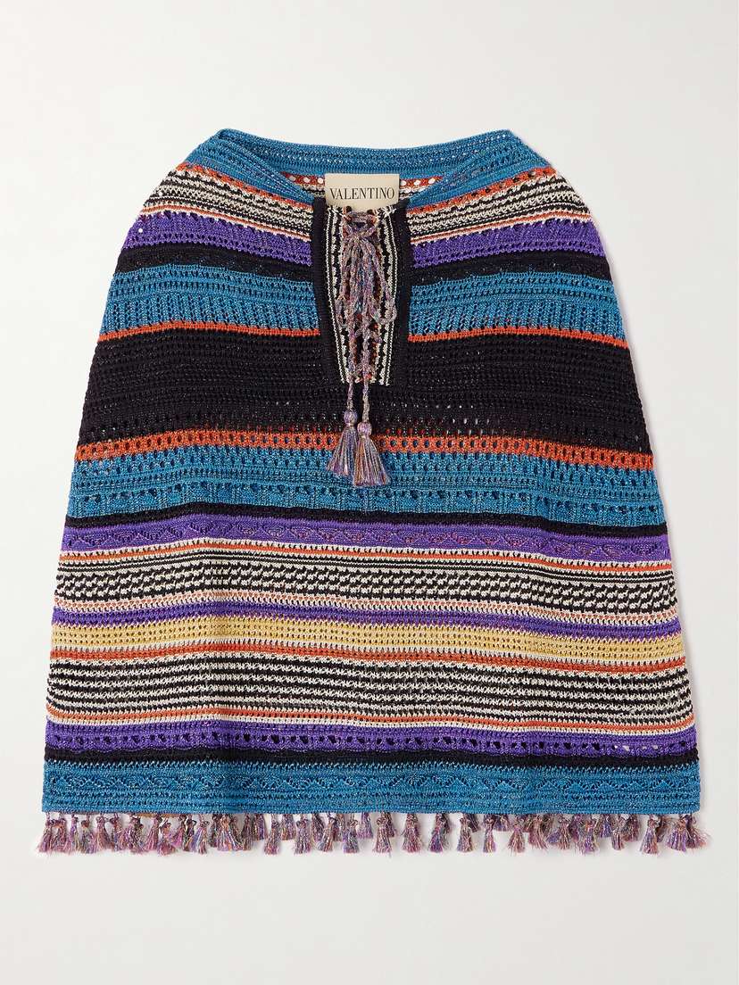 Valentino Garavani — Striped metallic knitted poncho