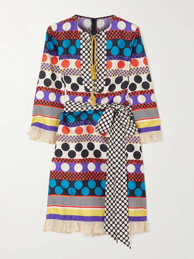 Valentino Garavani Belted Printed Silk-twill Mini Dress