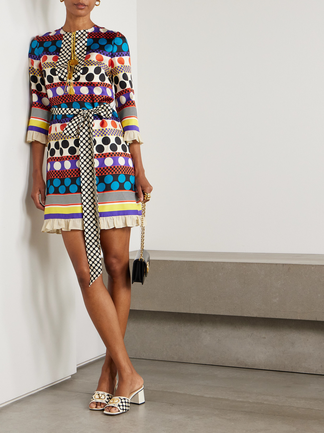 Valentino Belted Printed Silk-twill Mini Dress In Multi