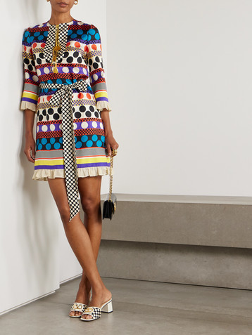Valentino Garavani Belted printed silk-twill mini dress