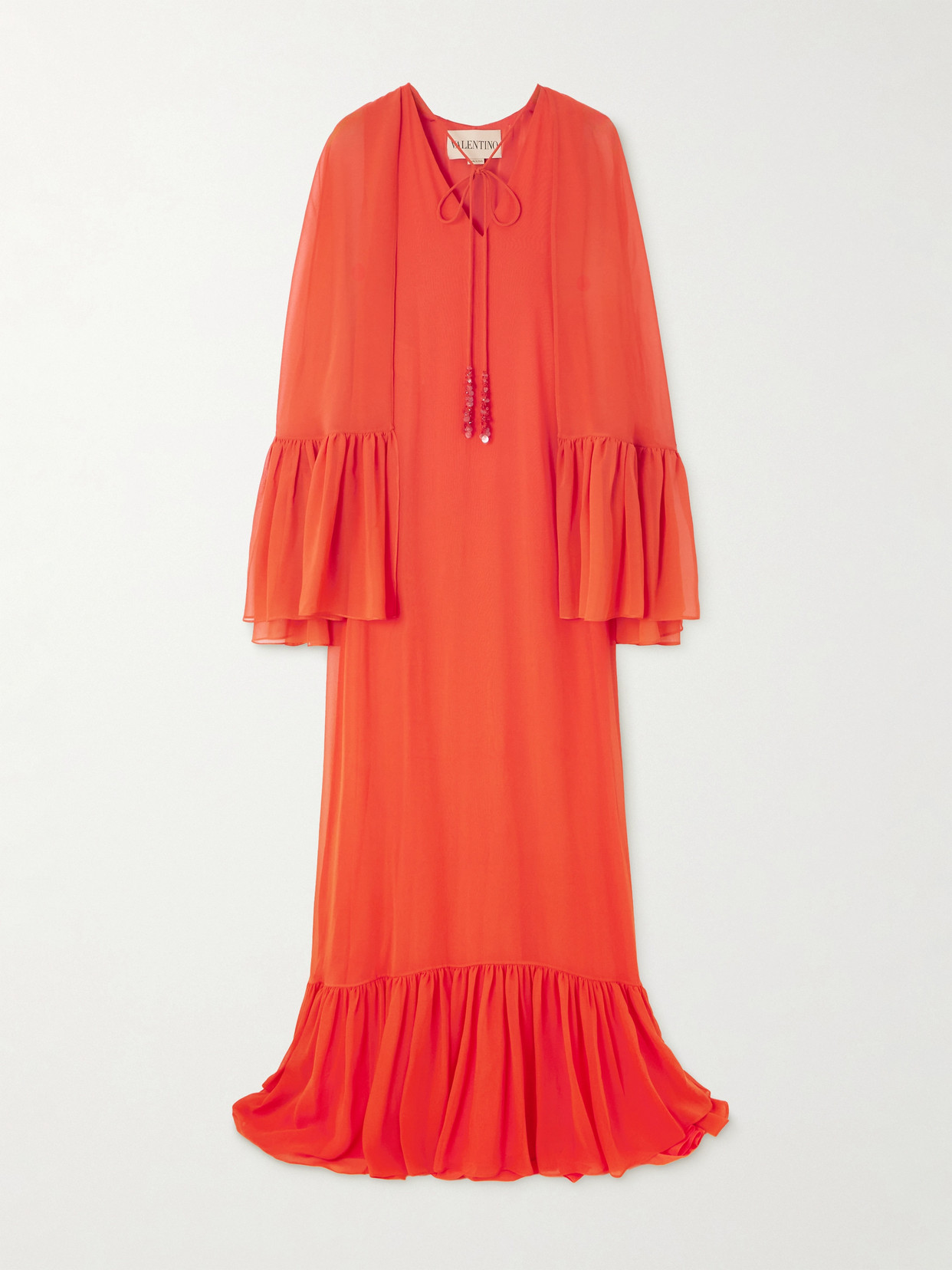 Valentino Cape-effect Ruffled Silk-georgette Gown In Orange