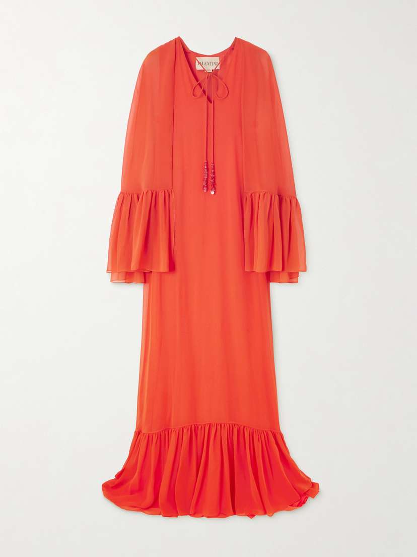 Valentino Garavani Cape-effect Ruffled Silk-georgette Gown