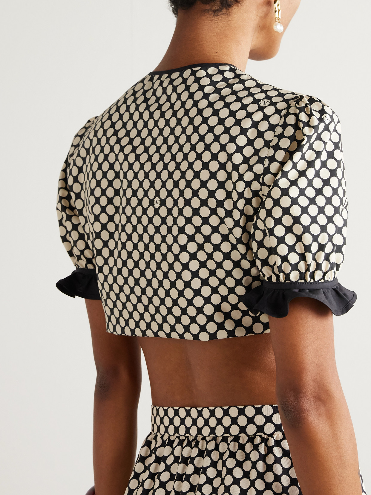 Valentino Cropped Ruffled Polka-dot Cotton-poplin Top In Multi