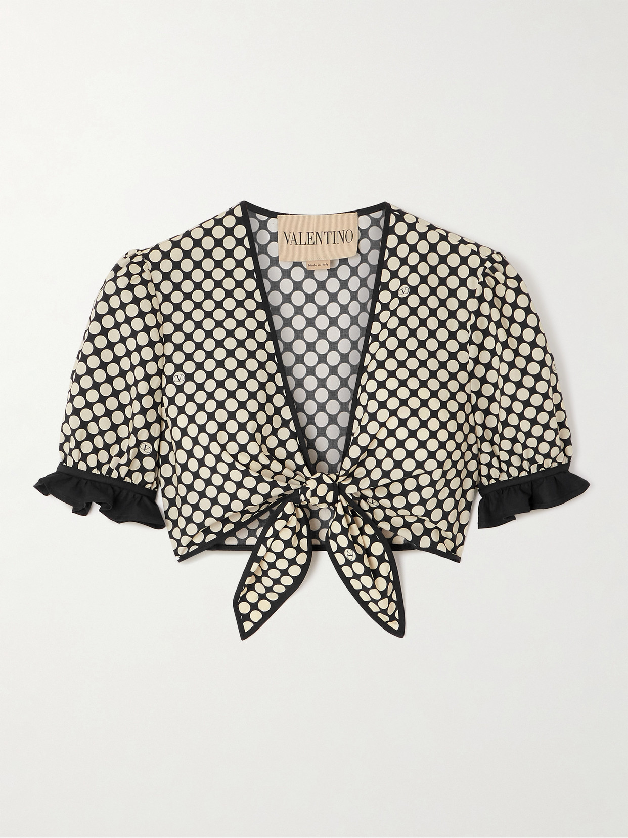 Valentino Cropped Ruffled Polka-dot Cotton-poplin Top In Multi