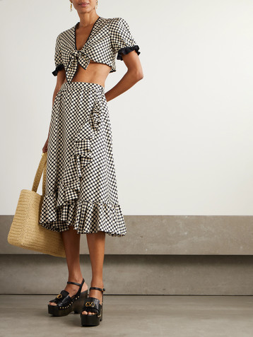 Valentino Garavani Cropped ruffled polka-dot cotton-poplin top