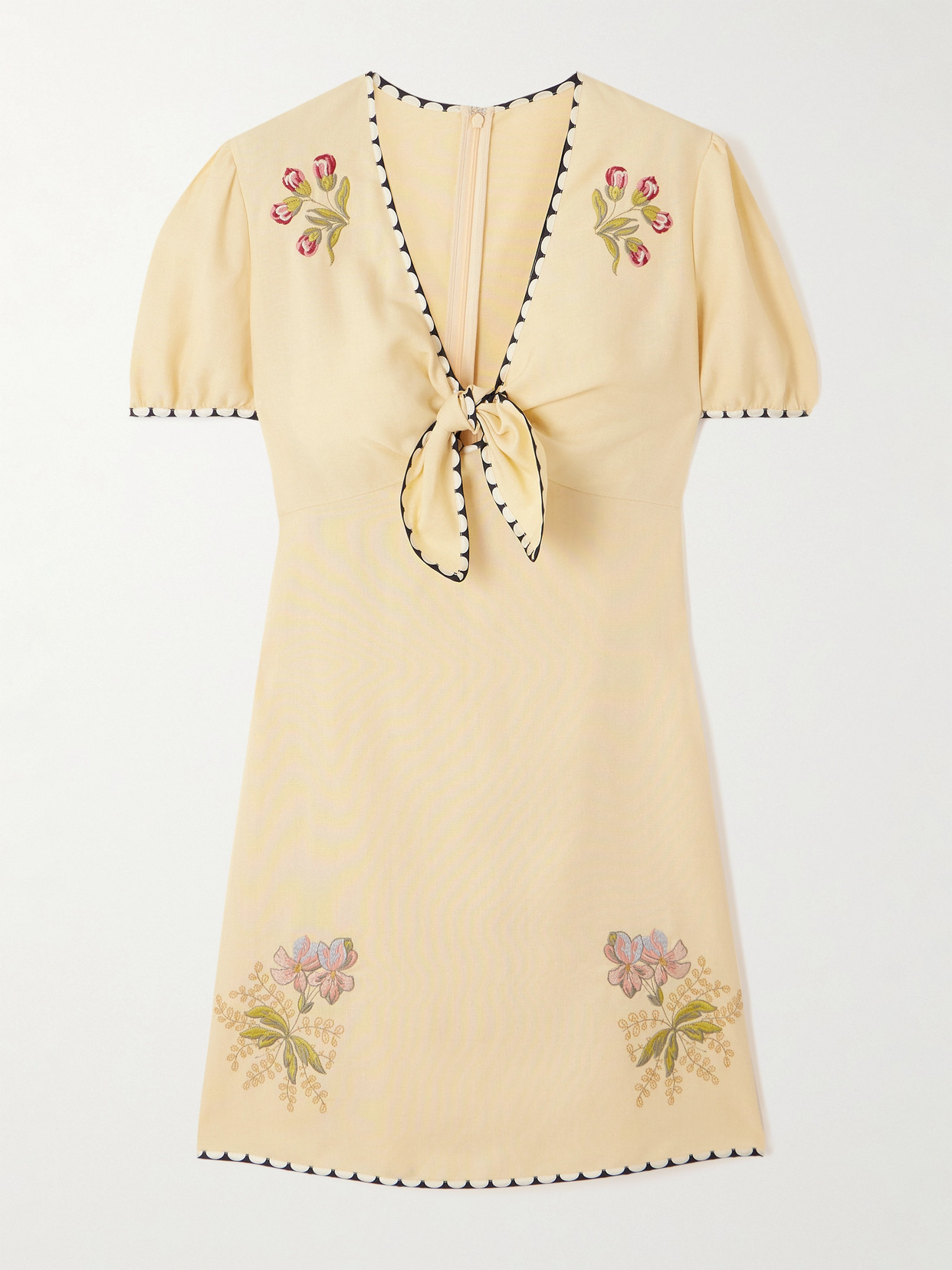 Valentino Printed Twill-trimmed Embroidered Woven Mini Dress In White