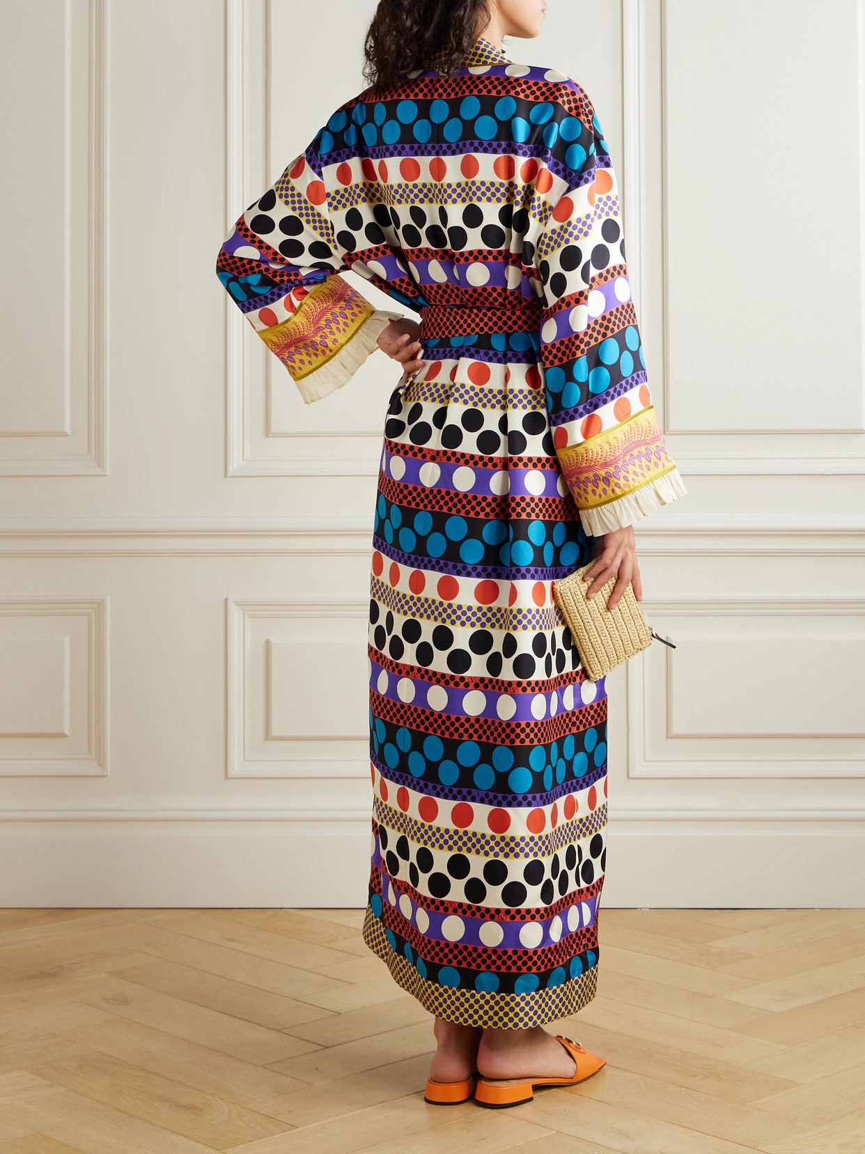 Valentino Belted Ruffled Printed Silk-twill Robe