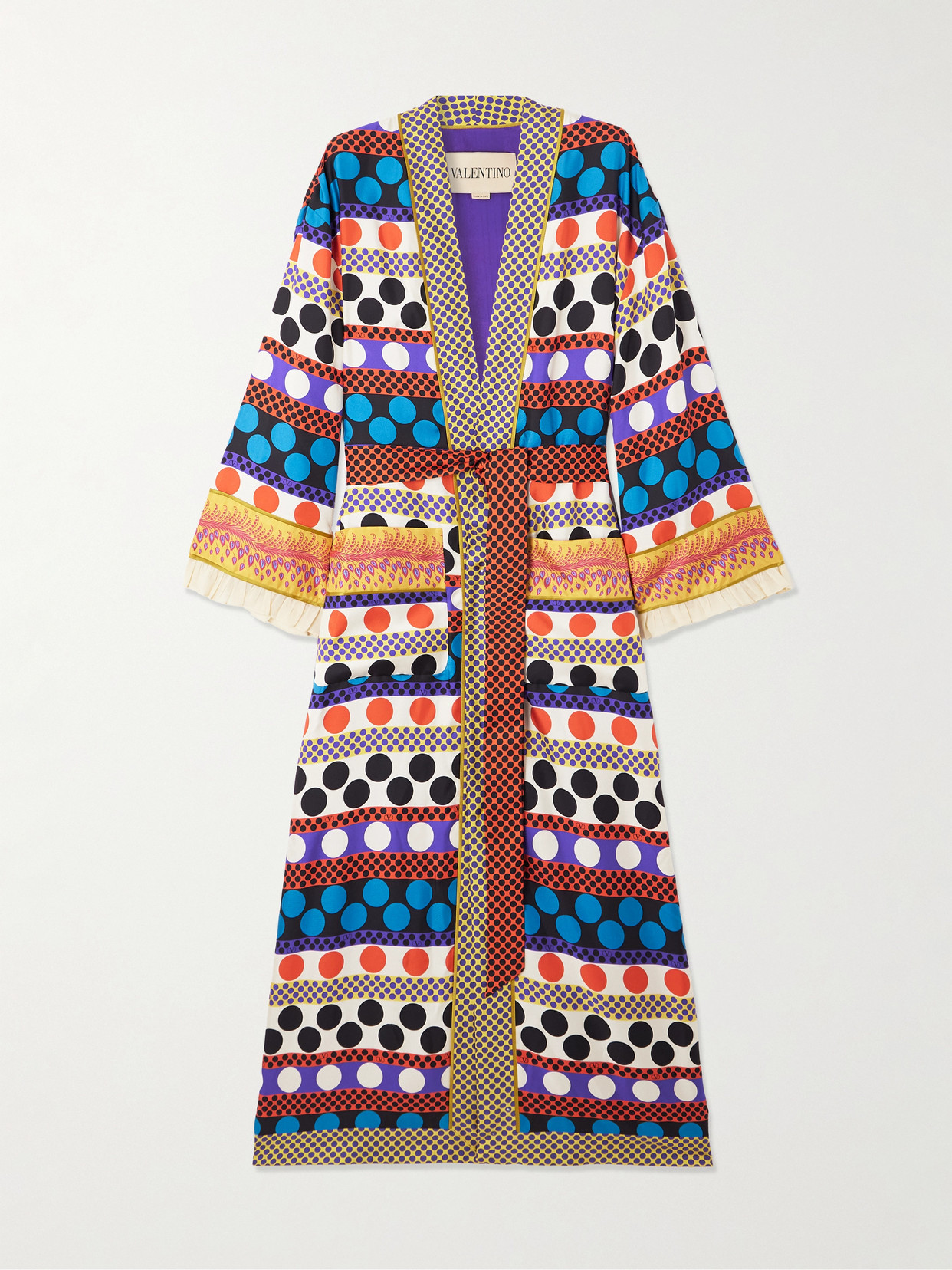 Valentino Belted Ruffled Printed Silk-twill Robe