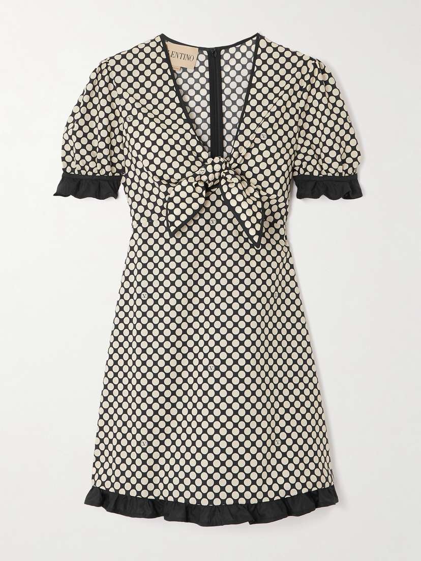 Valentino Garavani Bow-detailed Ruffled Polka-dot Cotton-poplin Mini Dress