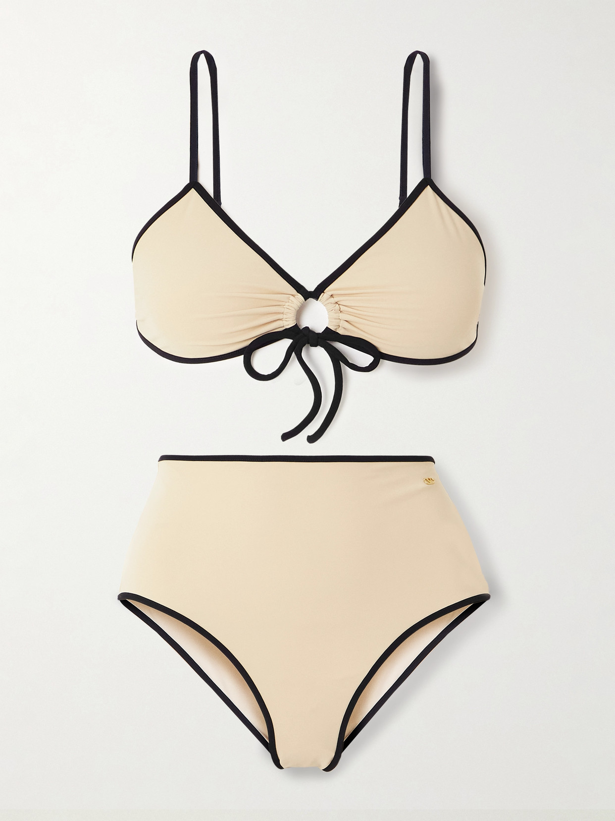 Valentino Embellished Two-tone Bikini In Neutral