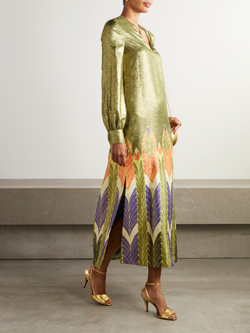 Valentino Garavani Printed metallic silk-blend midi dress