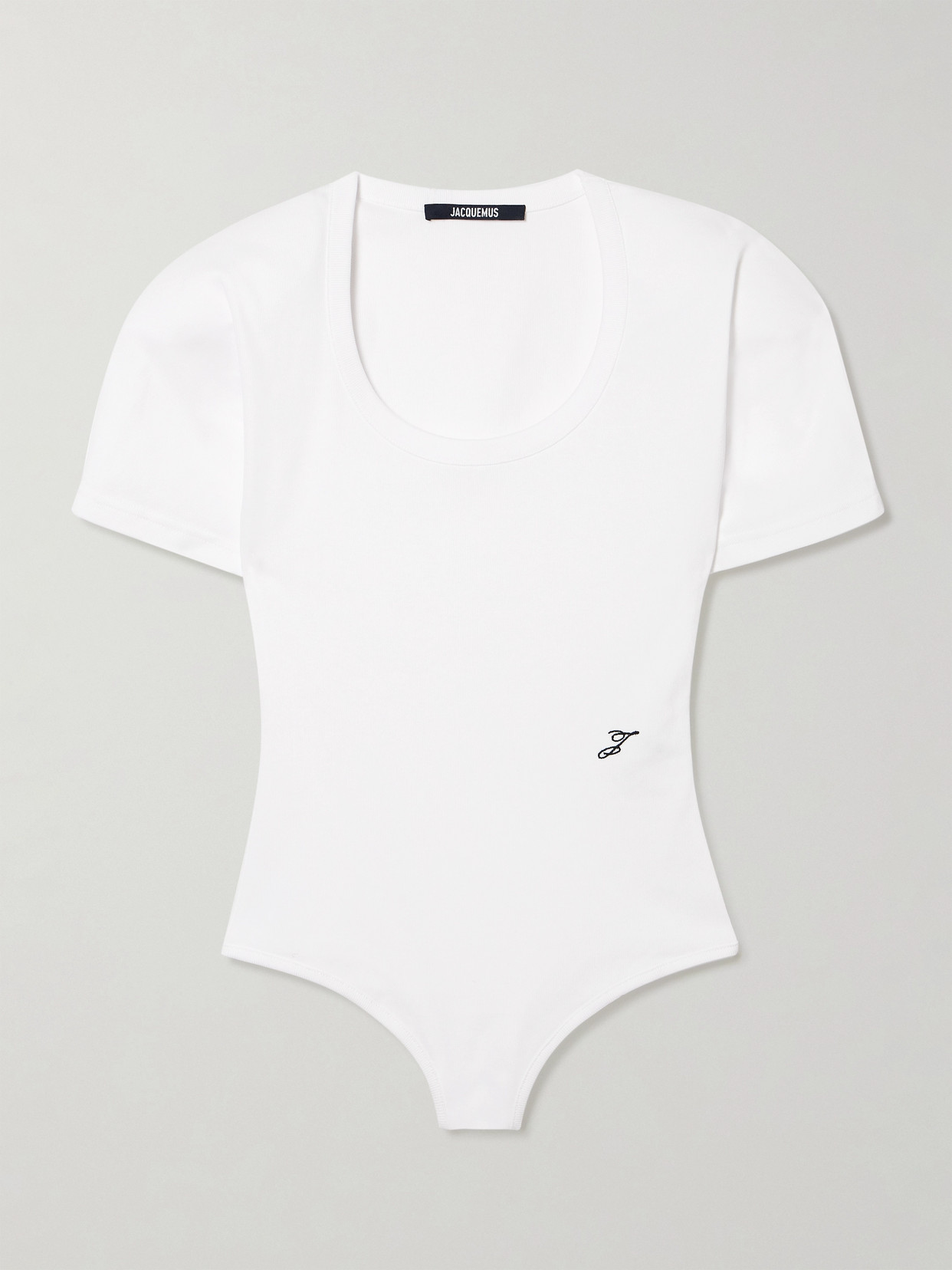 Jacquemus The Ovalo Embroidered Ribbed Cotton-jersey Bodysuit In White