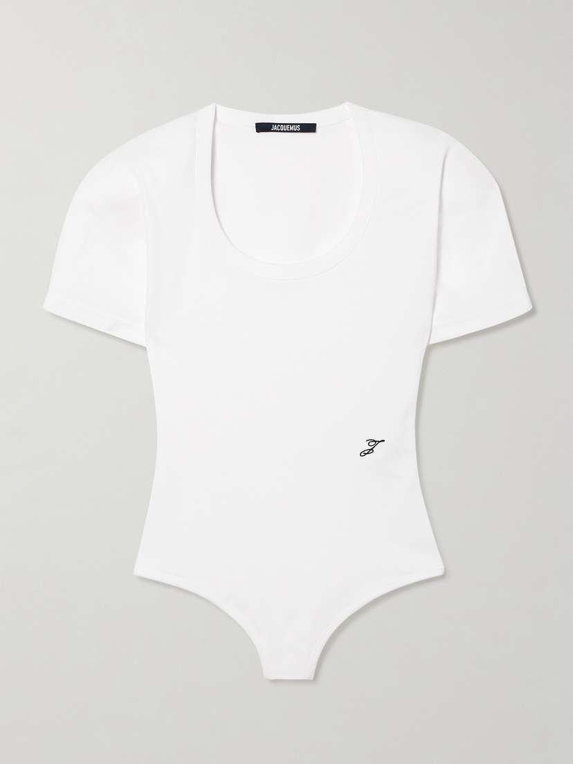 Jacquemus The Ovalo Embroidered Ribbed Cotton-jersey Bodysuit