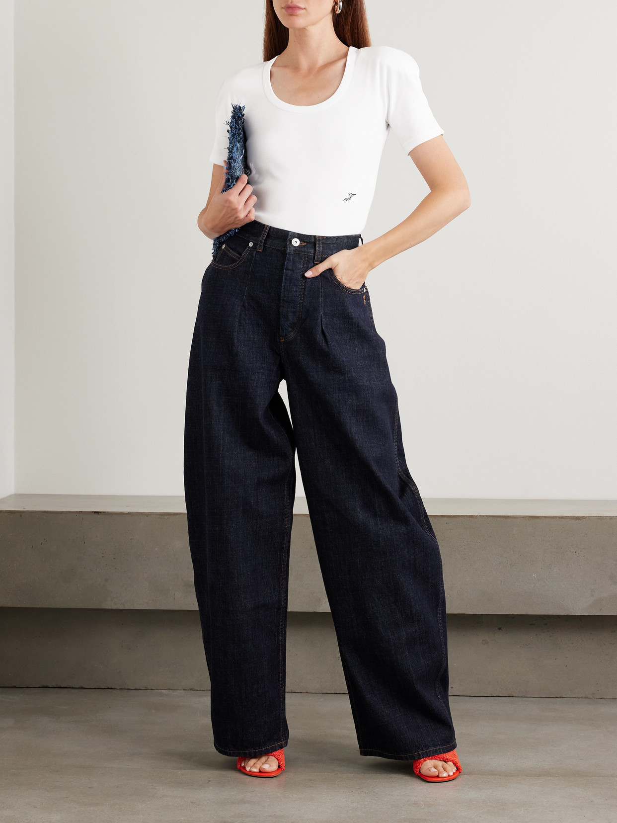 Jacquemus The Ovalo Embroidered Ribbed Cotton-jersey Bodysuit In White