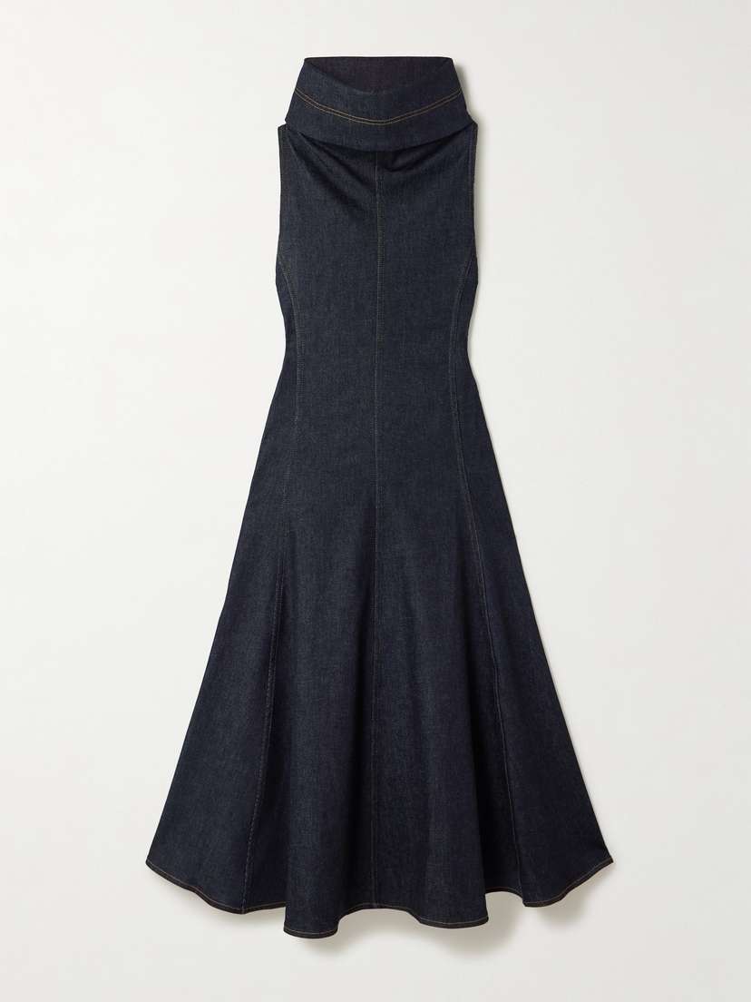 Jacquemus Triangle De-nîmes Denim Turtleneck Midi Dress
