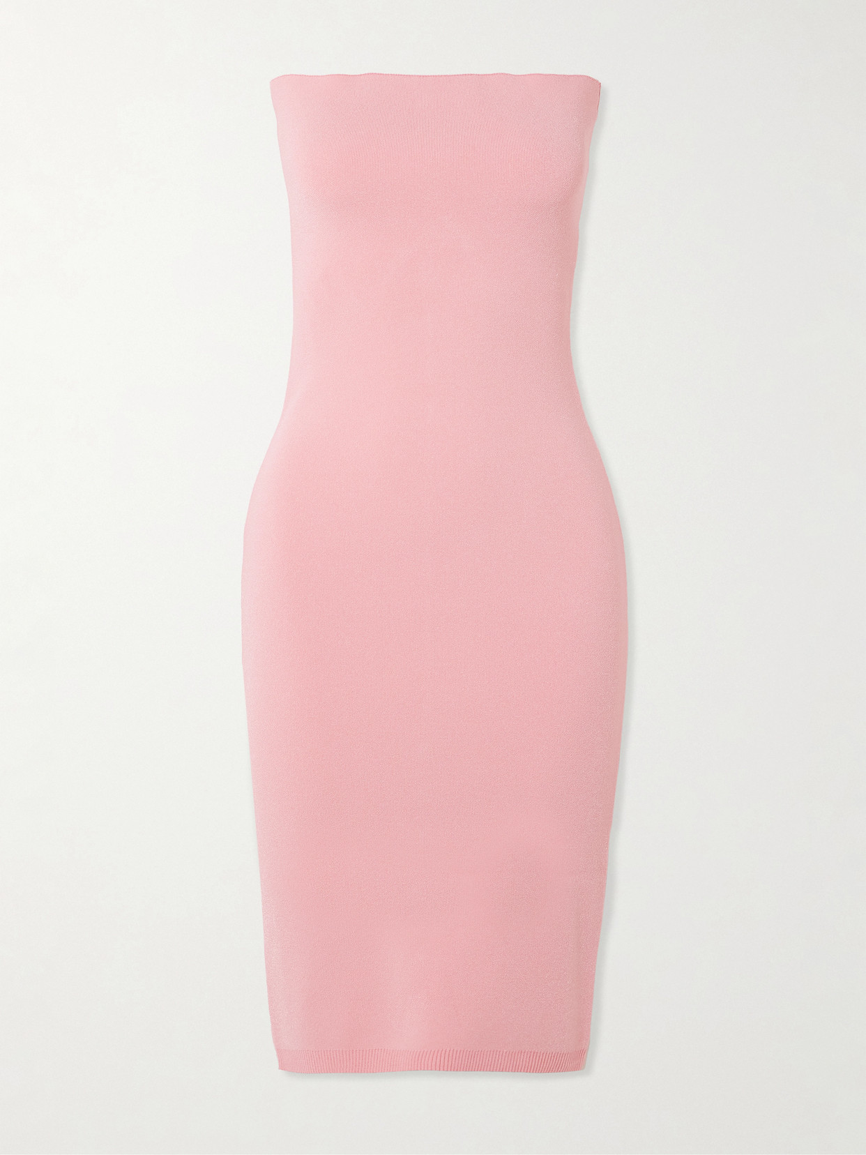 Jacquemus The Sera Strapless Embroidered Knitted Midi Dress In Pink