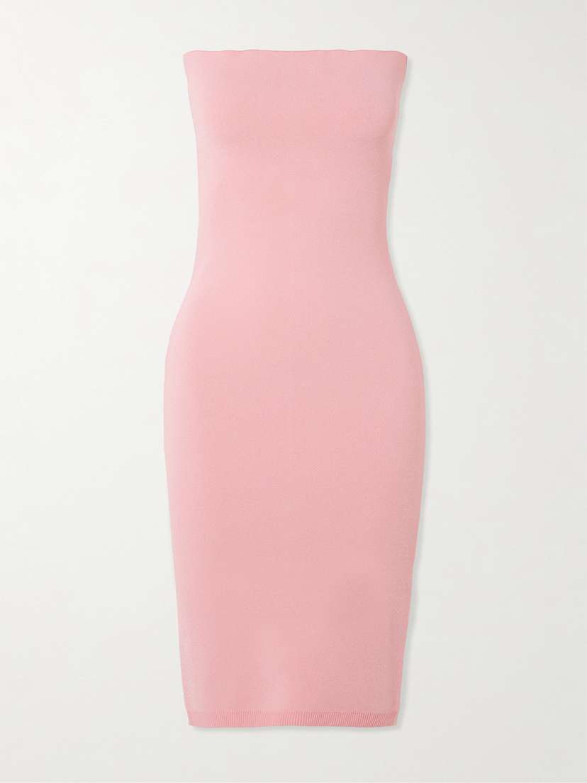 Jacquemus The Sera Strapless Embroidered Knitted Midi Dress