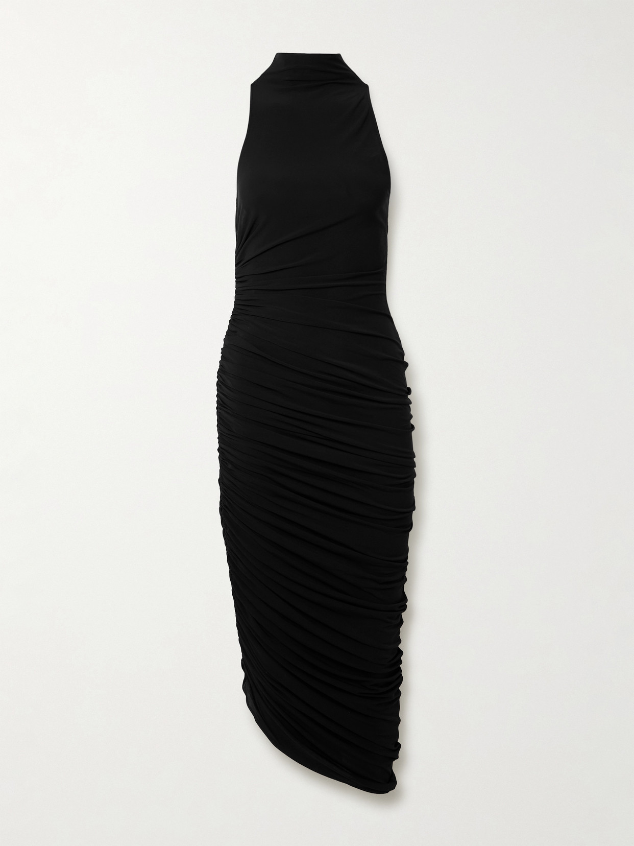 Jacquemus The Piazza Asymmetric Gathered Stretch-jersey Turtleneck Dress In Black