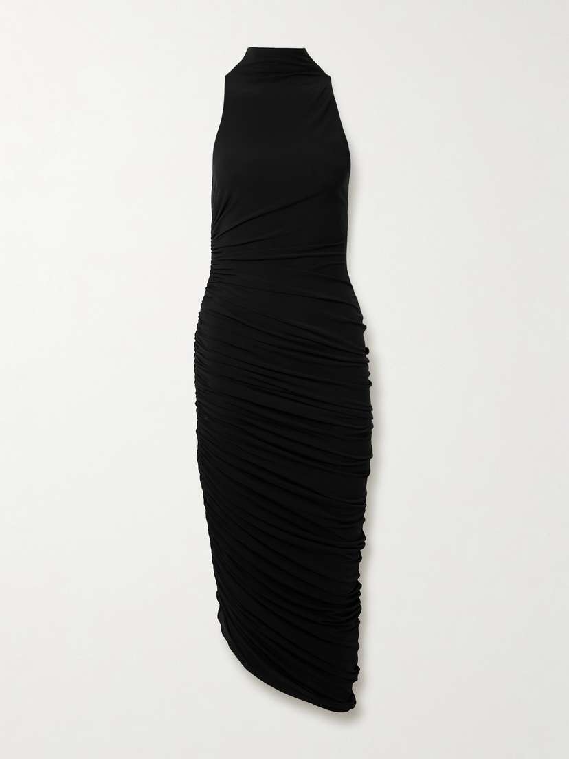 Jacquemus The Piazza Asymmetric Gathered Stretch-jersey Turtleneck Dress