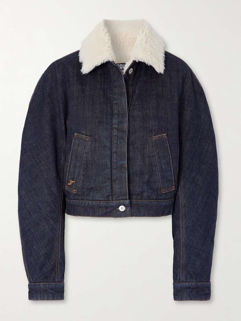 Jacquemus The Ovalo Fleece-trimmed Raw Denim Jacket