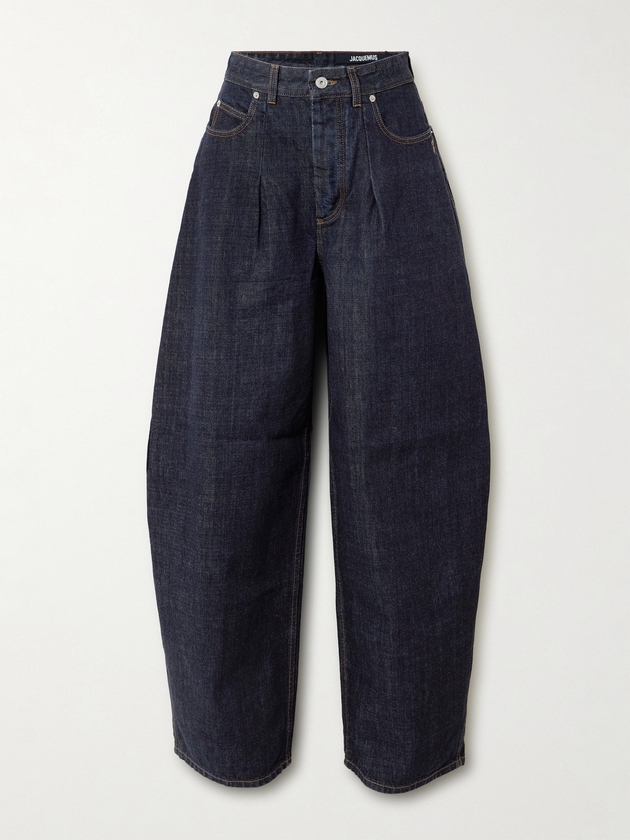 Jacquemus Curved Cut Ovalo Denim Pants In Blue