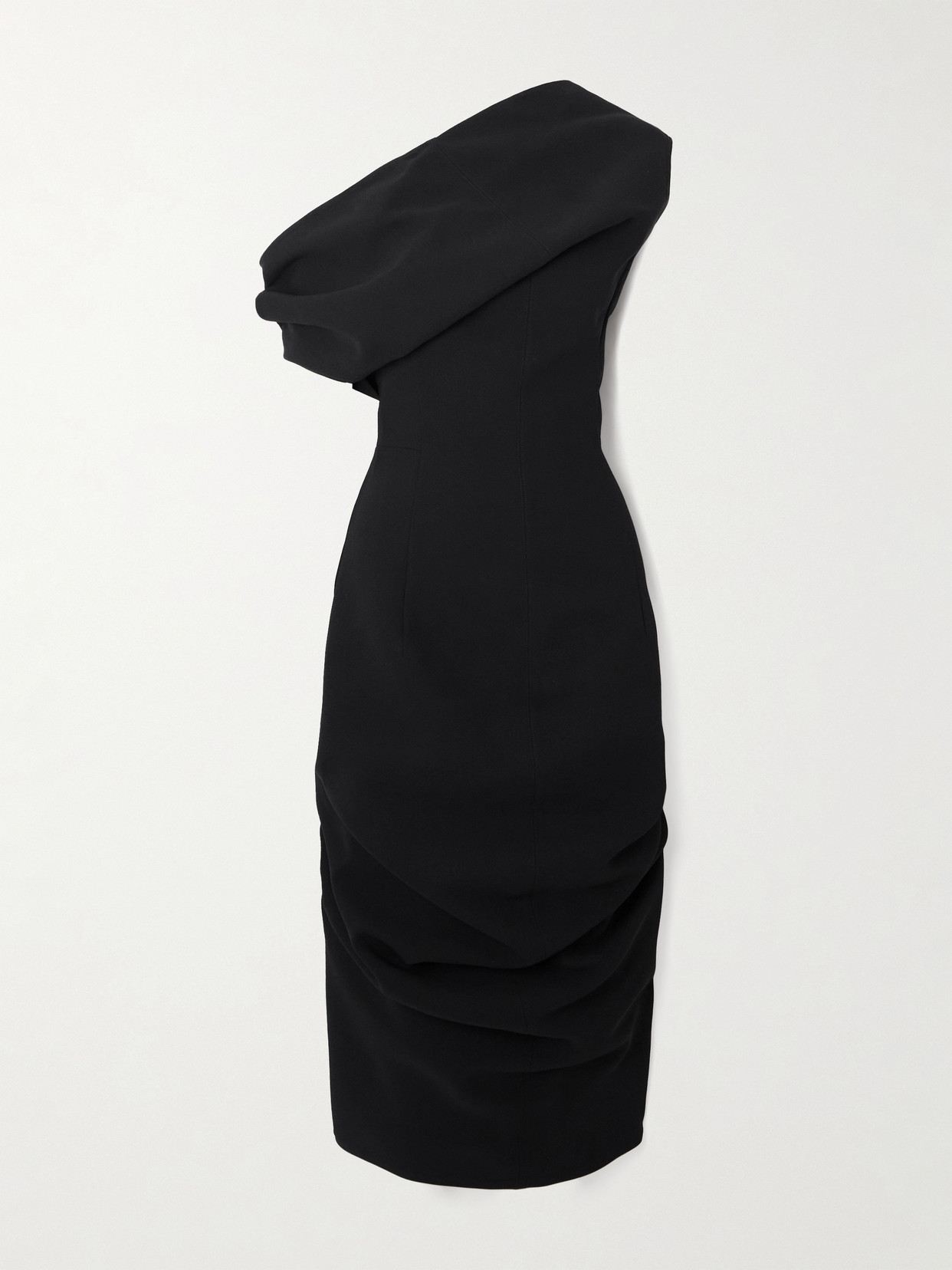 Jacquemus La Robe Pesce One-shoulder Draped Crepe Midi Dress In Black
