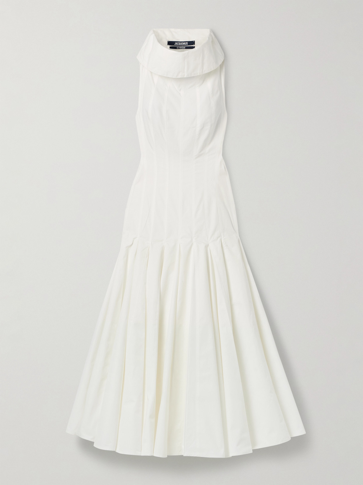 Jacquemus Triana Paneled Pleated Cotton-poplin Midi Dress In White