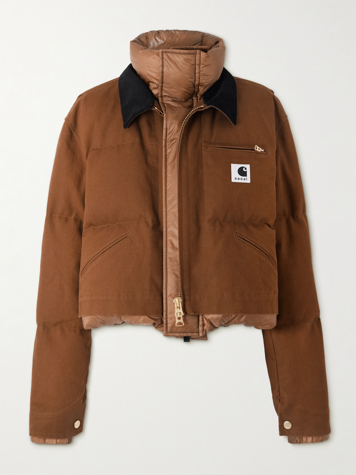 Sacai + Carhartt Wip Cropped Corduroy-trimmed Quilted Shell And Cotton-canvas Down Jacket In Brown