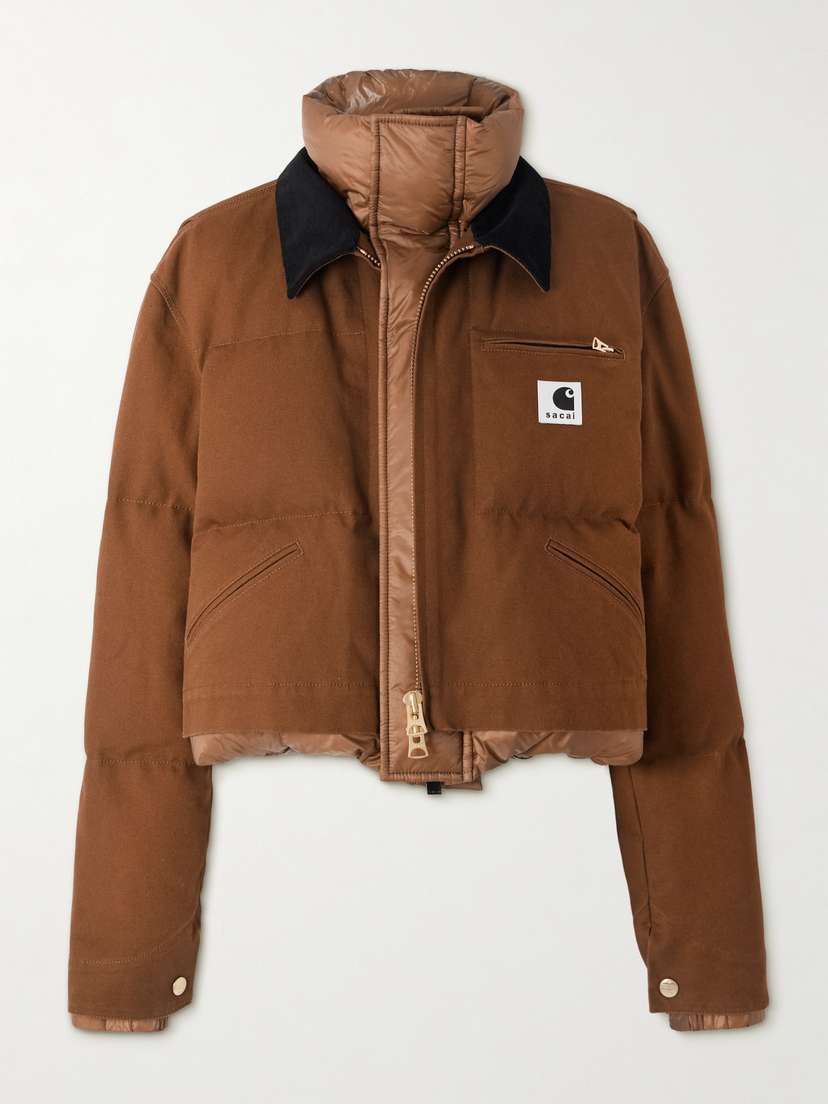 Sacai + Carhartt Wip Cropped Corduroy-trimmed Quilted Shell And Cotton-canvas Down Jacket