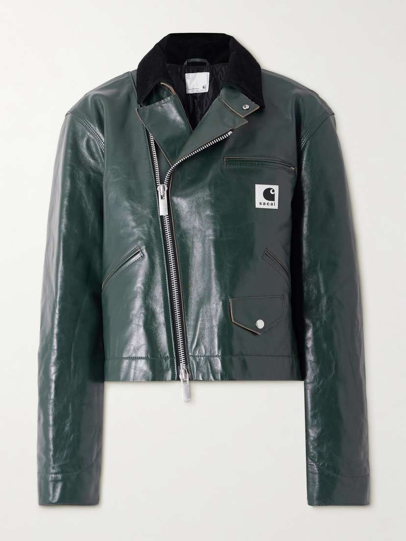 Sacai + Carhartt Wip Cotton Corduroy-trimmed Leather Biker Jacket