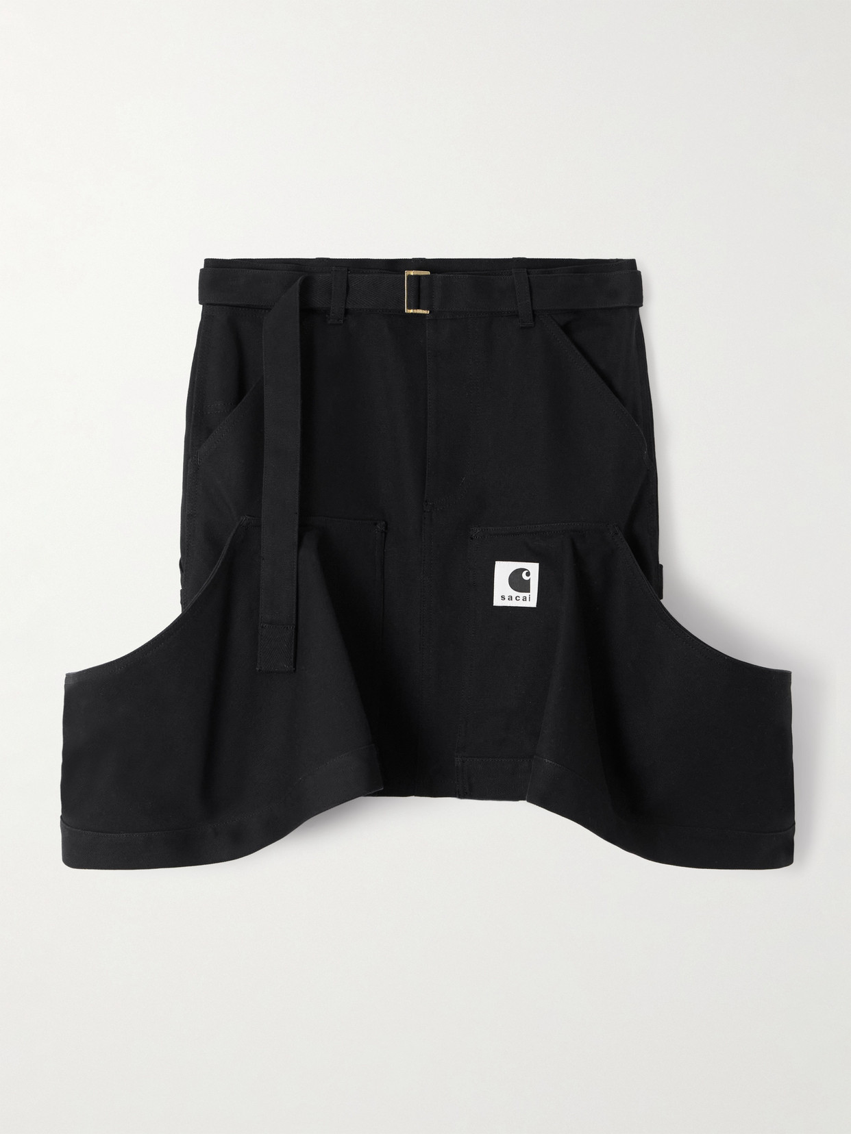 Sacai + Carhartt Wip Belted Draped Cotton-canvas Mini Skirt In Black
