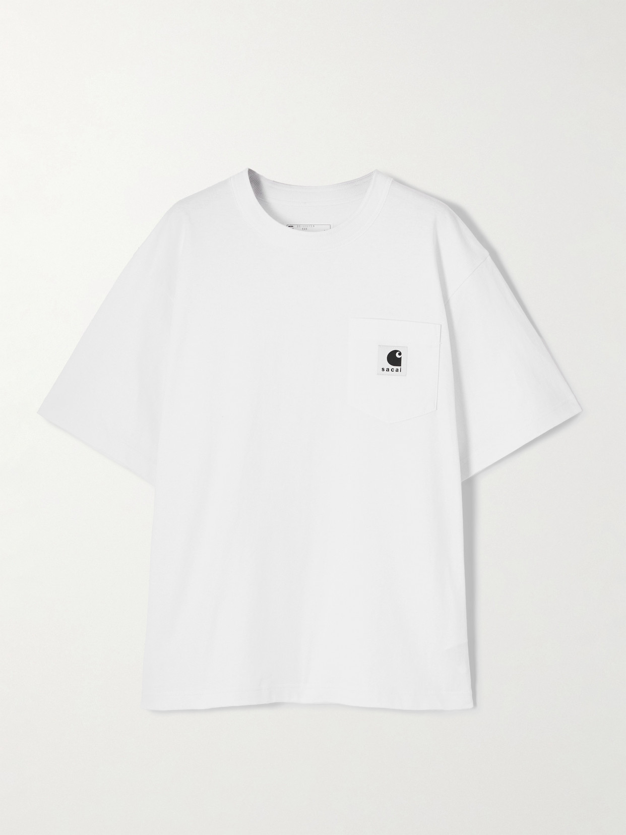 Sacai + Carhartt Wip Appliquéd Canvas-trimmed Cotton-jersey T-shirt In White