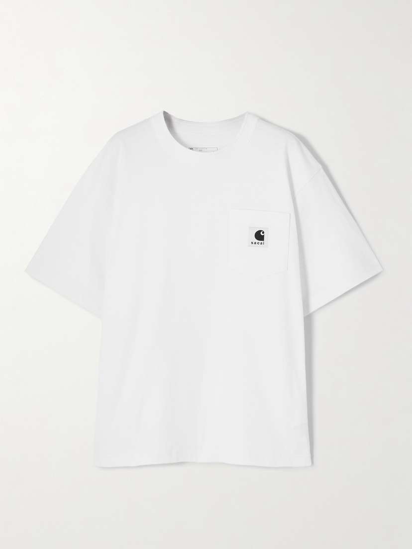 Sacai + Carhartt Wip Appliquéd Canvas-trimmed Cotton-jersey T-shirt
