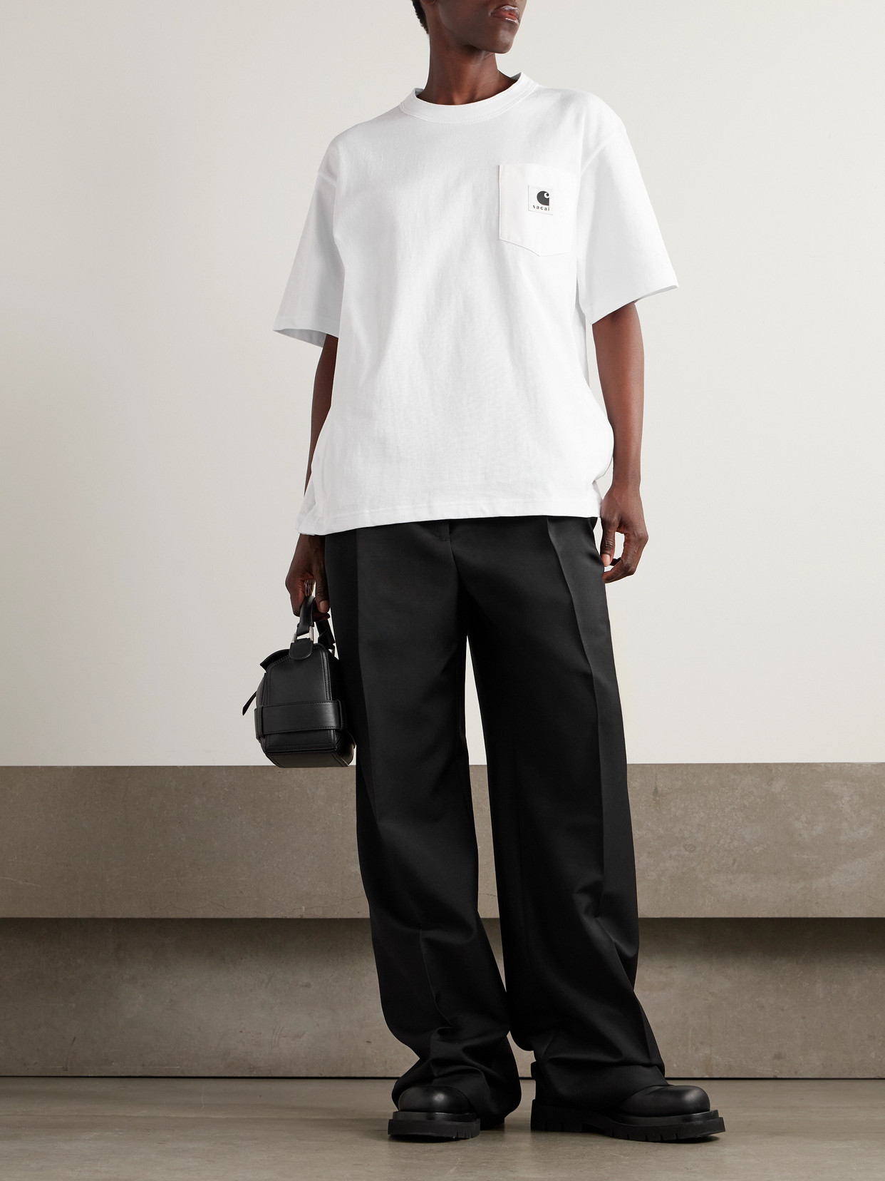Sacai + Carhartt Wip Appliquéd Canvas-trimmed Cotton-jersey T-shirt In White