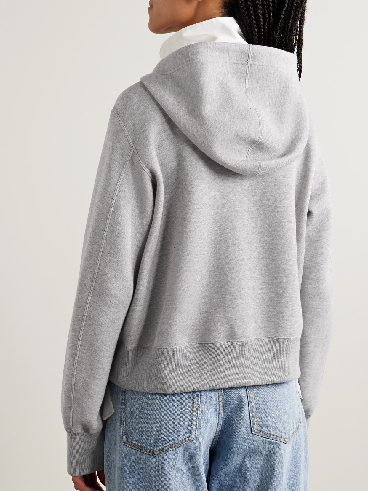 Sacai Paneled Cotton-canvas And Cotton-blend Jersey Hoodie In Gray
