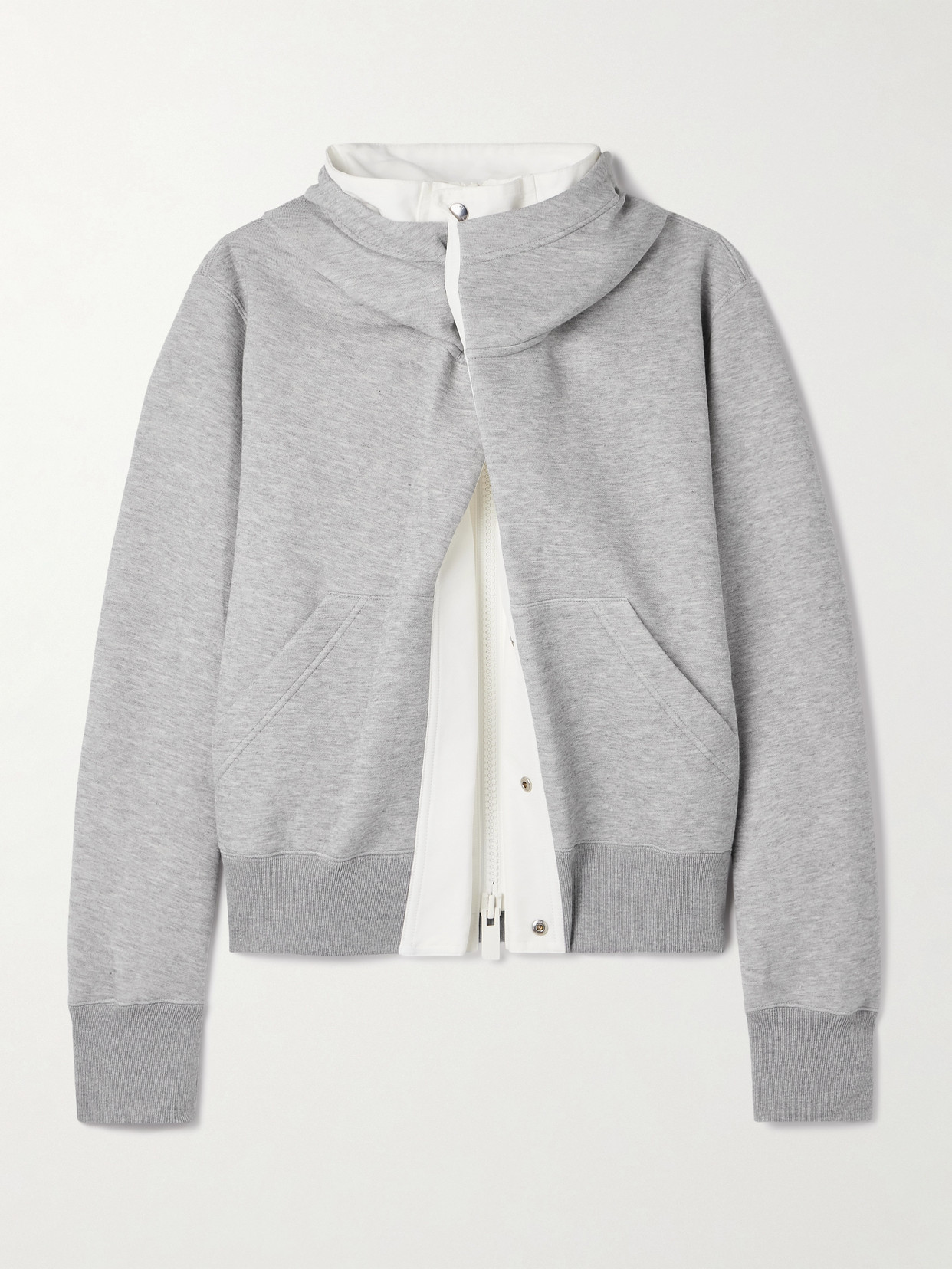 Sacai Paneled Cotton-canvas And Cotton-blend Jersey Hoodie In Gray