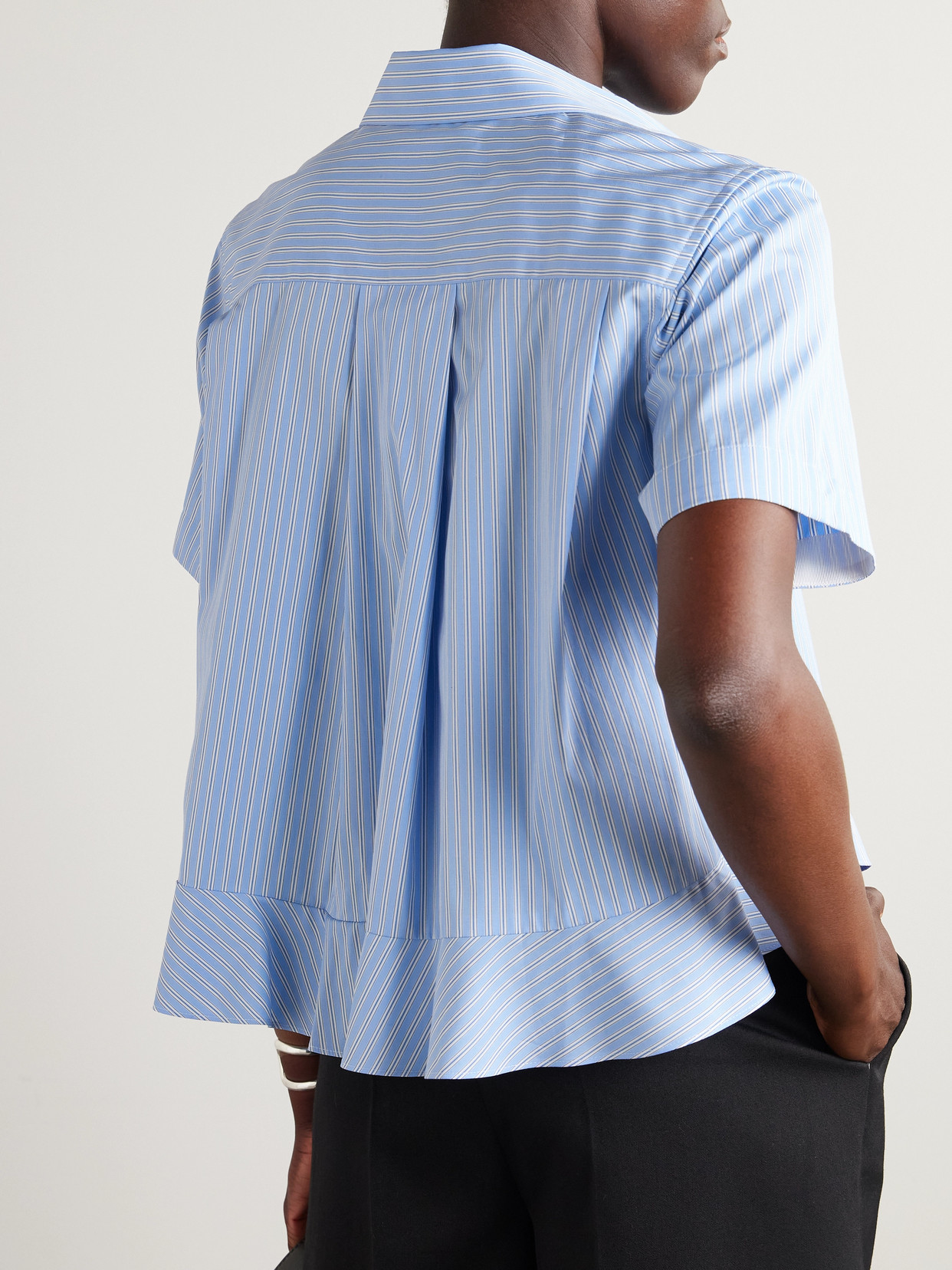 Sacai Cropped Poplin Shirt In Blue