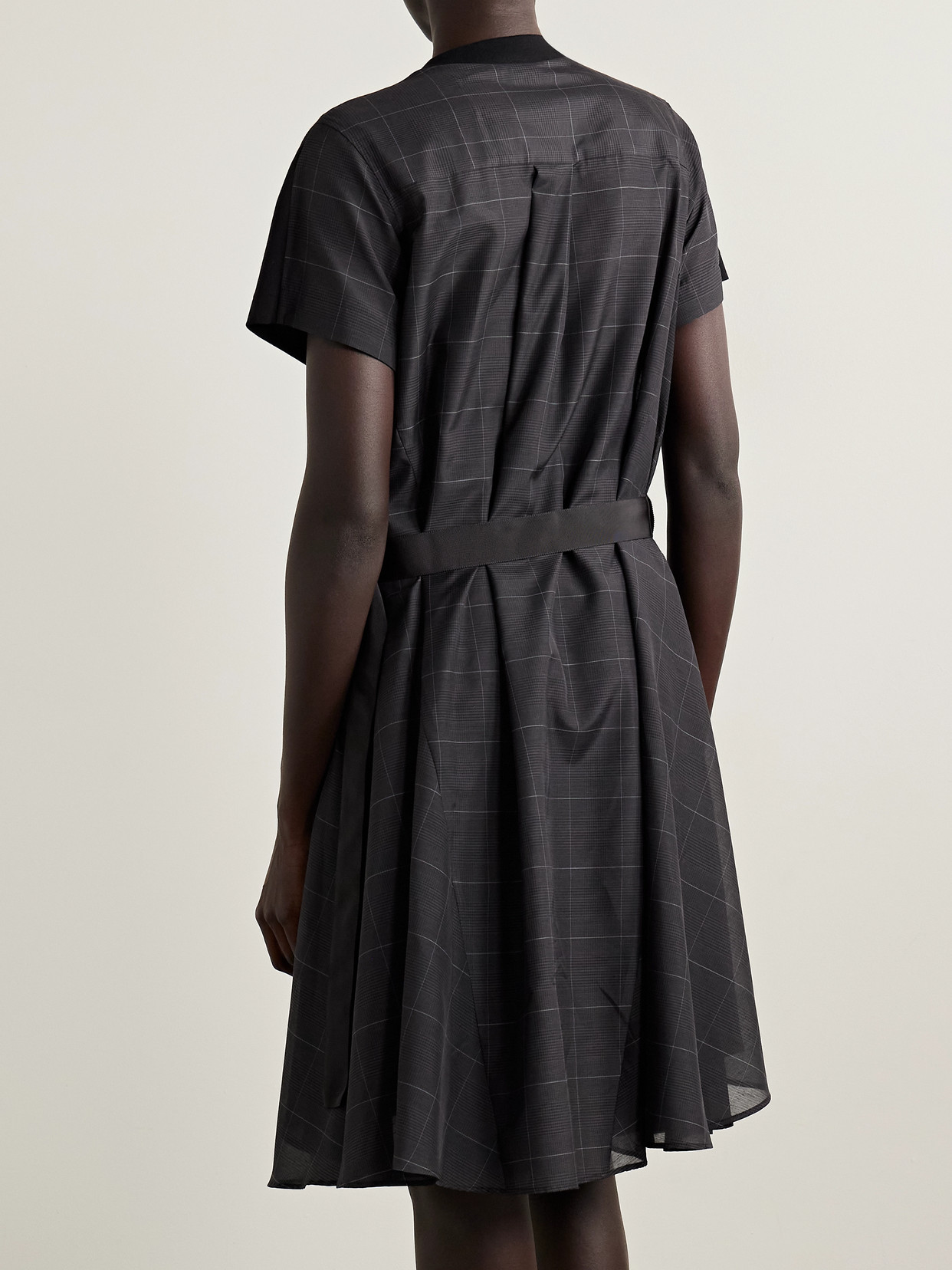 Sacai Womens Black Grey Glen Check-panelled Cotton-jersey Midi Dress In Black