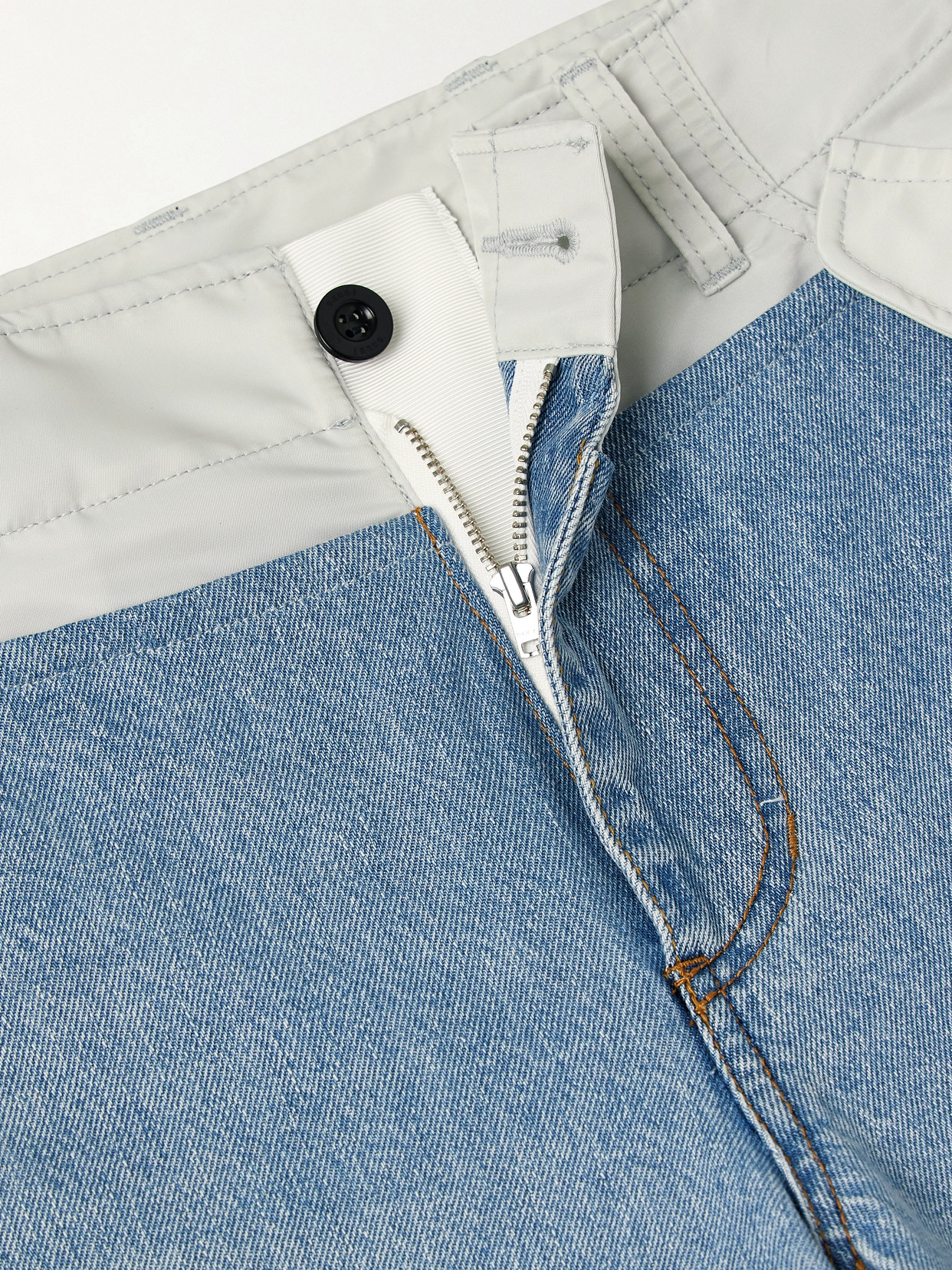 Sacai Shell-trimmed Mid-rise Wide-leg Jeans In Blue