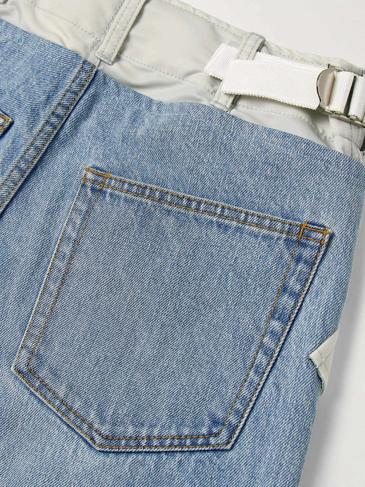 Sacai Shell-trimmed Mid-rise Wide-leg Jeans In Blue