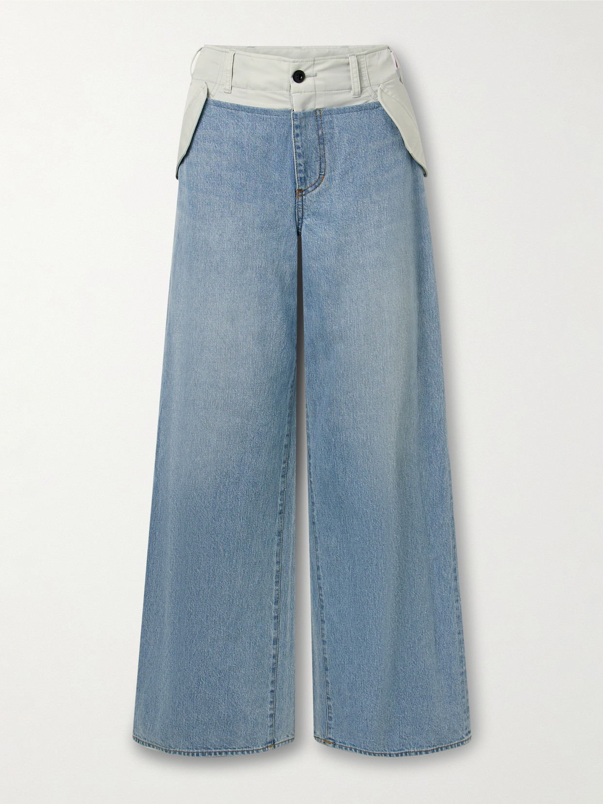 Sacai Shell-trimmed Mid-rise Wide-leg Jeans In Blue