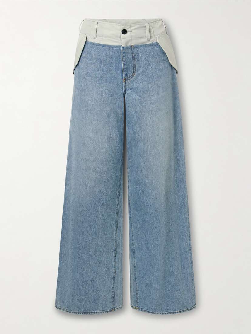 Sacai Shell-trimmed Mid-rise Wide-leg Jeans