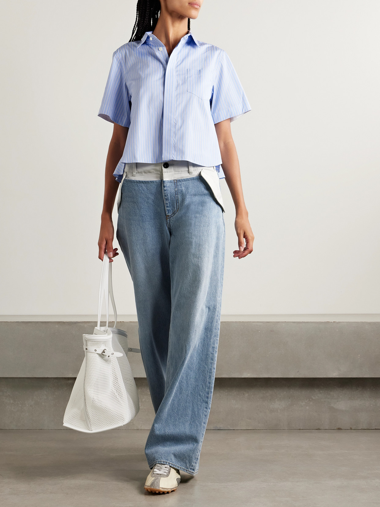 Sacai Shell-trimmed Mid-rise Wide-leg Jeans In Blue