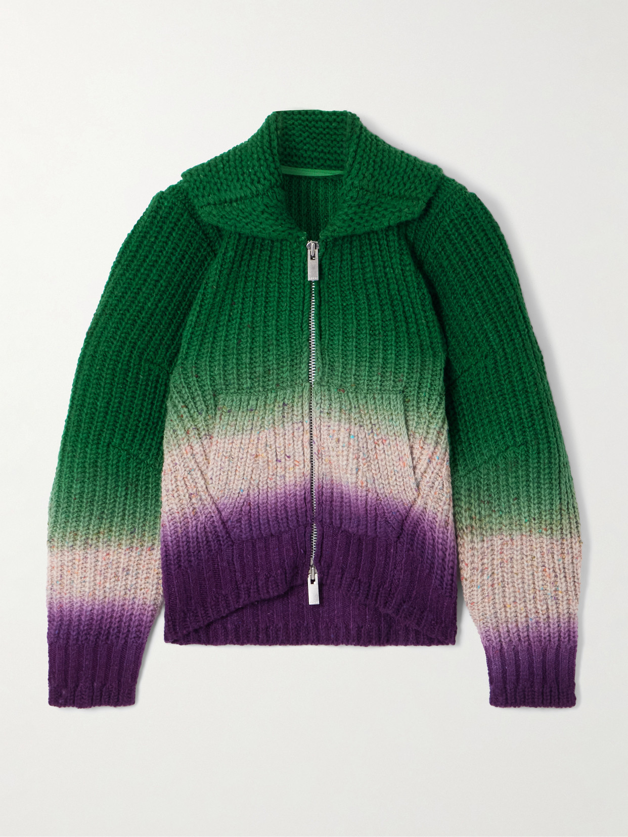 Sacai Multicolor Knitted Wool Bomber Cardigan In Green
