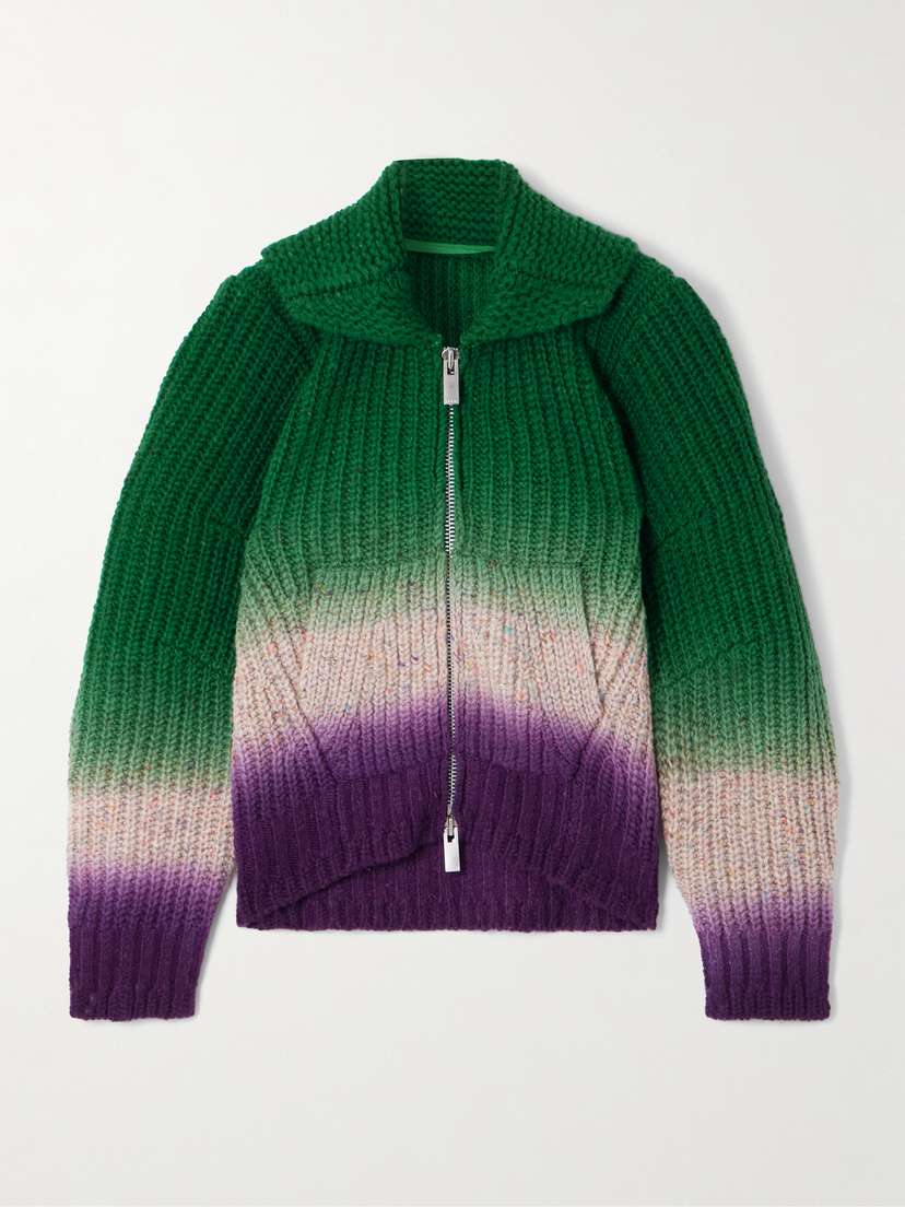 Sacai Ribbed Garment-dyed Wool Cardigan